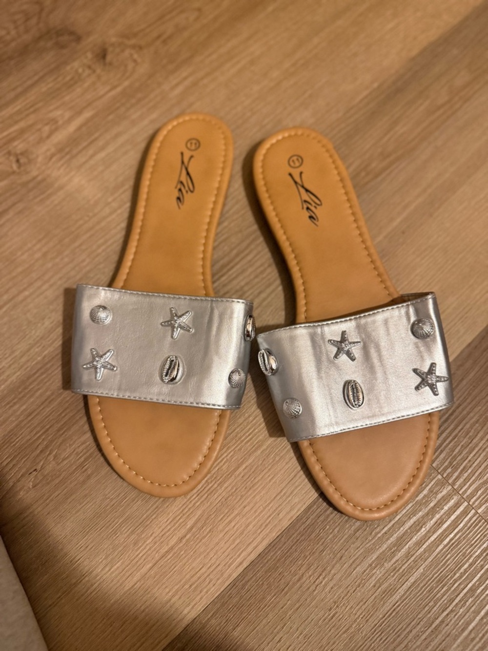 Silver Embellished Slide Sandals